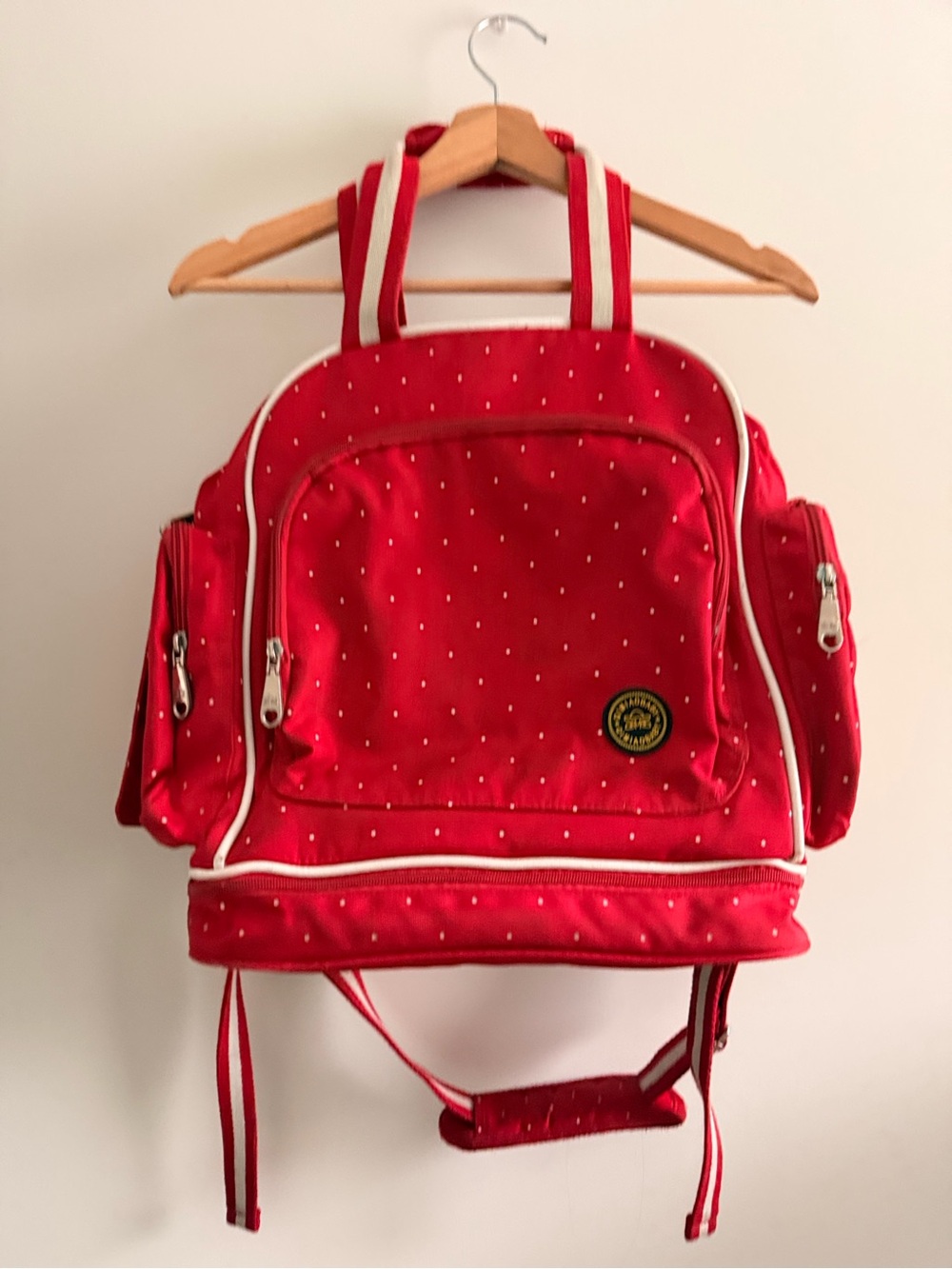 Qimiaobaby Red Polka Dot Backpack Diaper Bag with Changing Pad